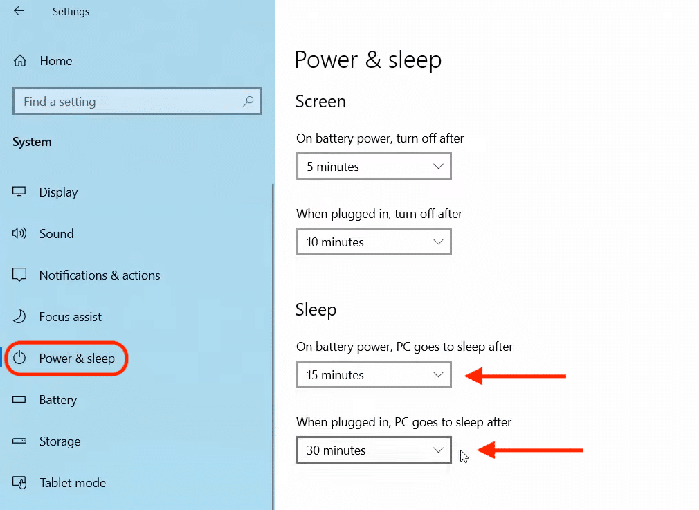 Visit Power Sleep Settings on Windows
